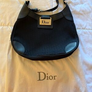 Dior Black Leather Shoulder Bag with Gold Logo